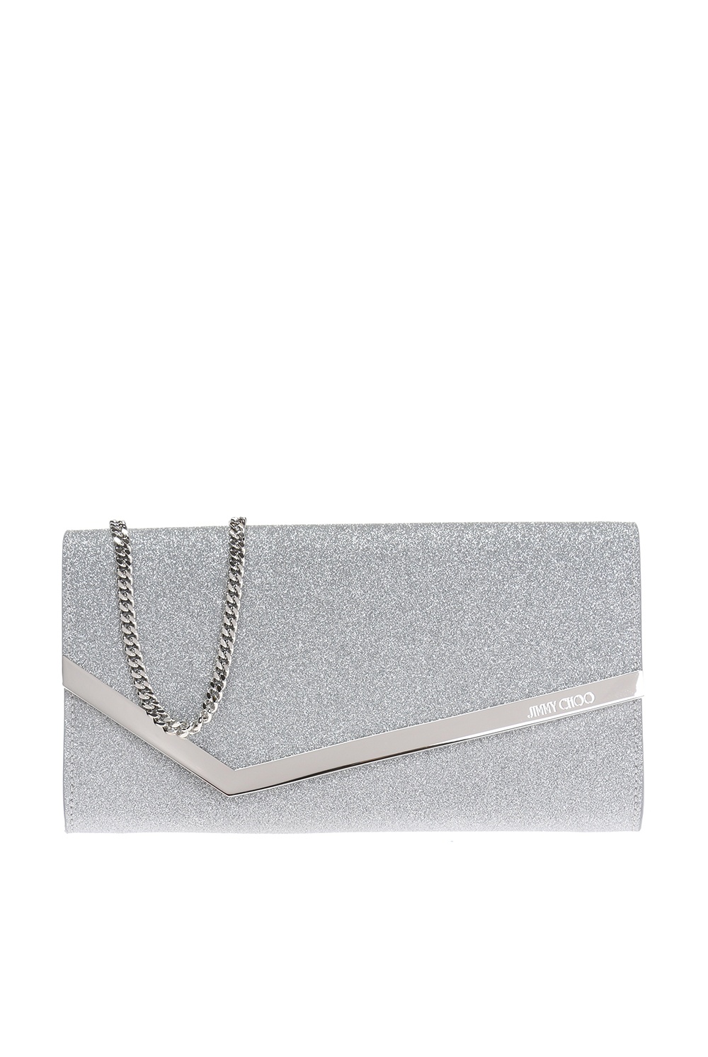 クラッチバッグ Jimmy Choo CLUTCH BAG (EMMIEIGT SILVER) Silver Fine Glitter Leather Clutch Bag | Emmie | Pre Fall 18
